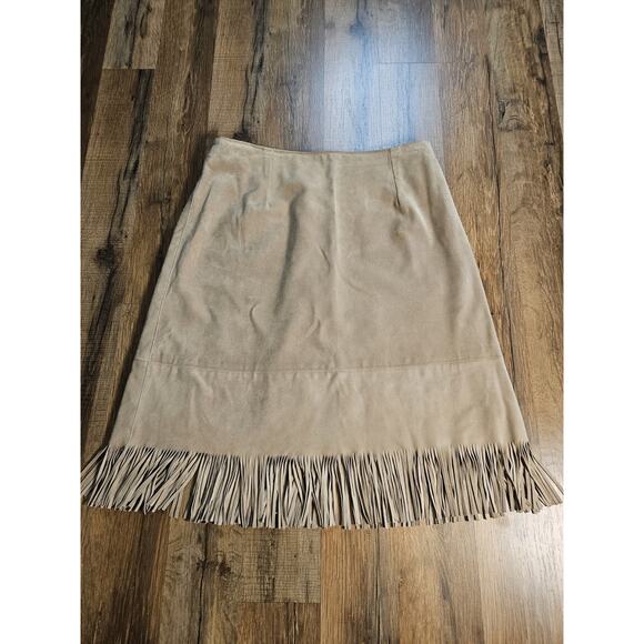Zebra Leather Canada Tan Suede Leather Fringe Skirt Women's 6 Western Vintage - Picture 6 of 9